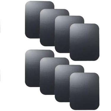 Imagem de Conjunto de placas de metal de substituição para suporte magnético de telefone de carro, suporte de parede e saída de ar, capas, ímãs. Kit de 8 discos de ferro retangulares pretos sem furos. Suporte