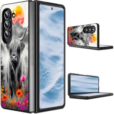 Imagem de CGFGHHUY Capa para Samsung Galaxy Z Fold 7 2025 Slim Lightweight Hard PC Shook Proof Capa protetora para celular para Samsung Galaxy Z Fold 7 5G 8 polegadas - flores de vaca e sol