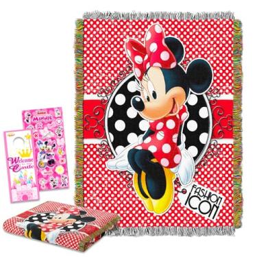 Imagem de Disney Conjunto de cobertor Minnie Mouse – Pacote com cobertor macio mais adesivos, mais para crianças, adultos e adolescentes | Tapeçaria aconchegante Minnie Mouse 117 x 152 cm