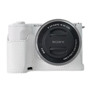 Imagem de MUZIRI KINOKOO Capa para câmera Sony ZV-E10 II - Capa protetora de couro genuíno estilo retrô para câmera Sony Alpha ZVE10 II/ZV-E10 II - com abertura inferior e design de mão - branca
