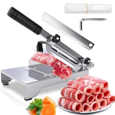 Imagem de Fatiador manual de carne congelada, cortador de carne de espessura ajustável, cutelos de carne de aço inoxidável atualizados para rolo de carne de carneiro, máquina de cortar carne para cozinhar em