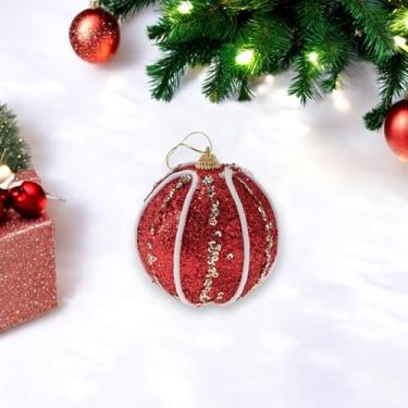 Imagem de Generic 1 peça de enfeites de bolas de Natal redondas abóbora com lantejoulas em pó espuma vermelha 8 cm