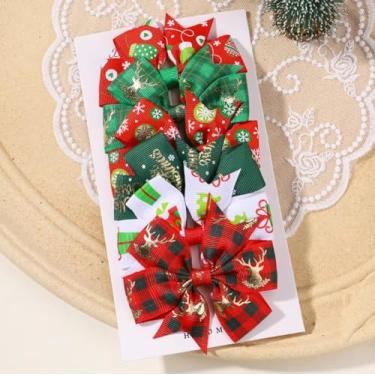 Imagem de 6 peças de 7,6 cm prendedores de cabelo natalinos adorável laço festivo grampo de cabelo boutique estampa natalina flocos de neve cocar