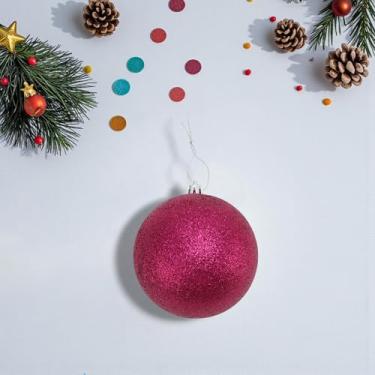 Imagem de Generic 1 peça de bolas de Natal ornamentos de bola de Natal com laço de tampa de plástico glitter magenta 8 cm