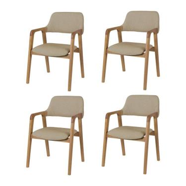 Imagem de Kit 4 Cadeiras De Jantar Ruth Estrutura Em Madeira Maciça Estilo Retrô Linho Bege Escuro