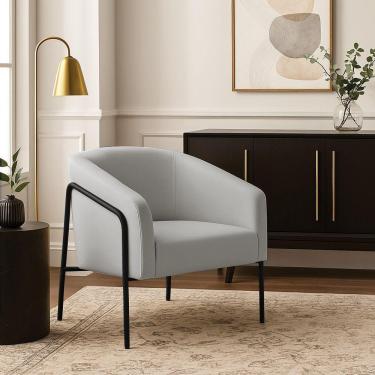 Imagem de Poltrona Sala Industrial Alta Preto Stella Suede Cinza D03 - D'rossi