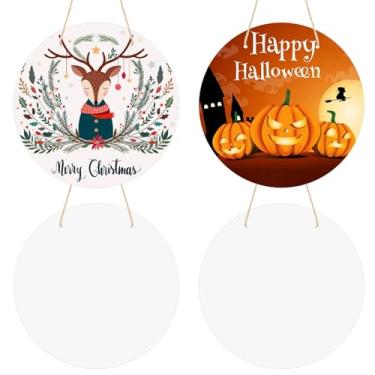 Imagem de Conjunto de 4 cabides de porta em branco de alumínio com 10 sublimações, placas de disco de metal personalizáveis DIY com ganchos para pendurar e barbante