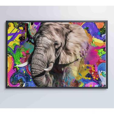 Imagem de Quadro Pitura Colorida Elefante 60x40 Cm Adesivo Fotográfico