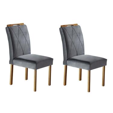 Imagem de Par De Cadeiras Rubi Madeira Maciça E Veludo Móveis Mix Cinza Chumbo