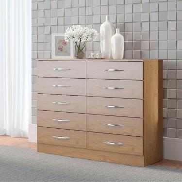 Imagem de Cômoda 10 Gavetas 117x92cm Quarto Casal Mdp Menu Móveis Carvalho