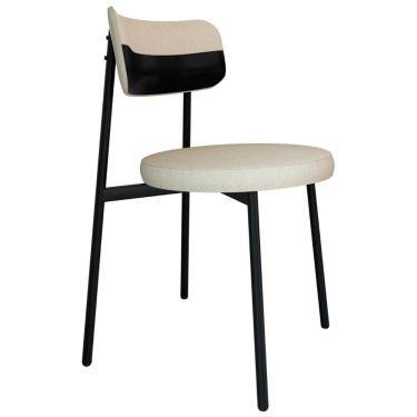 Imagem de Cadeira De Jantar Estofada Fixa Nyka M25 Linho Areia/preto - Mpozenato