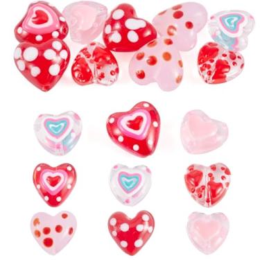 Imagem de Boutigem 12 peças contas de vidro esmaltadas coração amor rosa vermelho bolinhas desenhadas à mão doce coração contas de cristal feito à mão lampwork dia dos namorados contas de artesanato para