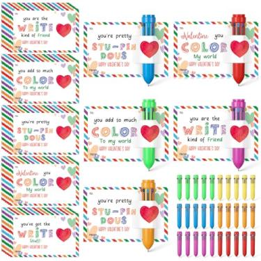 Imagem de Sabary Conjunto de 30 canetas multicoloridas com conjunto de cartão de dia dos namorados inclui cartão de presente e caneta multicolorida retrátil para escritório, escola, festa do dia dos namorados