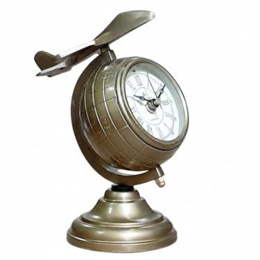 Imagem de GREAT ARTIZAN Relógio de mesa antigo com jato para casa, escritório e decorações. Relógio de mesa de cabeceira embutido com visual vintage com jato de caça.