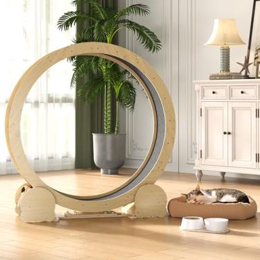 Imagem de Keygarzone Roda de exercícios para gatos em ambientes internos – esteira de corrida de 117 cm com trilha de feltro, perfeita para gatos pequenos e adultos, cor de madeira natural