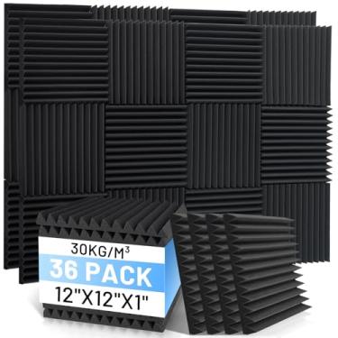 Imagem de Focusound Pacote com 36 painéis de espuma à prova de som, painéis de espuma acústica de 2,5 cm x 30,5 cm x 30,5 cm para parede, painéis de cunha à prova de som de alta densidade para estúdio
