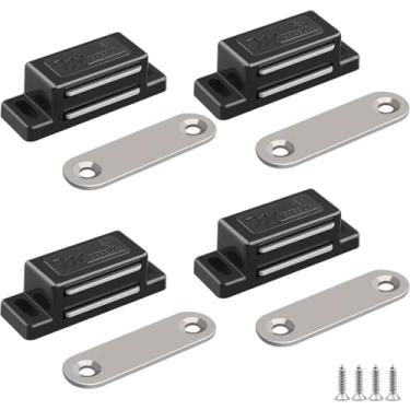 Imagem de Trava magnética para armário – Pacote com 4 travas magnéticas de porta de armário para gavetas de armários, portas e venezianas (preto)