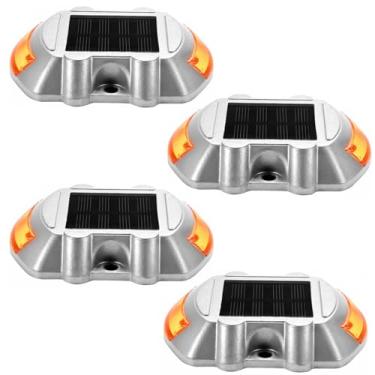 Imagem de Tacha Solar Sinalizador Viario Olho de Gato Kit 4 Uni Sinalizaçao Estrada Obra Rodovia Rua Obra Iluminaçao Pavimentaçao