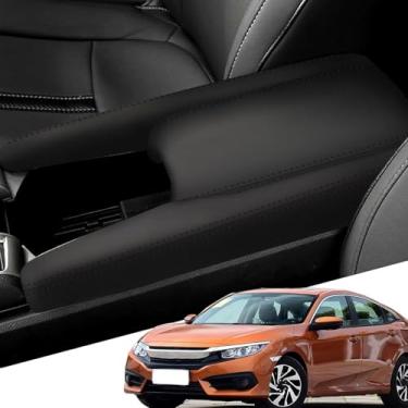 Imagem de faccaibbg Capa do meio do apoio de braço para Honda Civic de 10ª geração 2016-2021 (preta), capa de console central para acessórios Honda Civic 2016 2017 2018 2019 2020 2021 Honda Civic (tiras