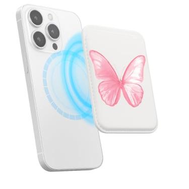 Imagem de Suporte magnético para iPhone, carteira fina de couro PU, capa para cartão, capa traseira para cartão, acessório de telefone fofo