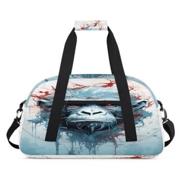 Imagem de Bolsa esportiva animal macaco retrô legal tamanho grande impermeável durável bolsa de noite bolsa de dormir bolsa de fim de semana bolsa de treino para dança, balé, academia, ginástica, mala de viagem