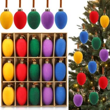 Imagem de Hollowfly 30 bolas de veludo de Natal de 6 cm a granel C9 flocadas enfeites de bola de árvore de Natal de plástico à prova de estilhaçamento decorativos para pendurar em casa para decoração de festa