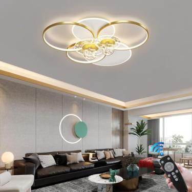 Imagem de Luminária de teto LED moderna redonda com intensidade ajustável e controle remoto, 100 cm de diâmetro, em acrílico, design personalizado, ideal para sala de estar, quarto, escritório, hotel