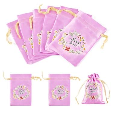 Imagem de Handship 20 peças 15 x 10 cm sacos de cetim com cordão flor agradecimento patrulha festa lembrancinha pequena poliéster cetim pano saco de presente bolsa de joias para casamento, chá de pano