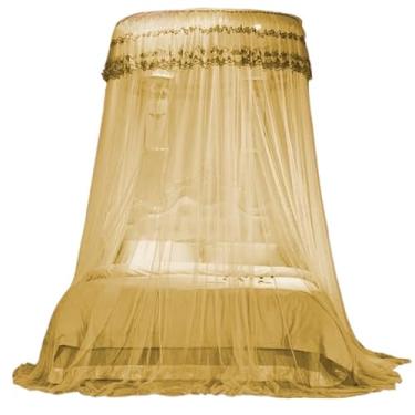 Imagem de Mosquiteiro de Teto Casal Gigante King/Queen – Sem Abertura Lateral, Renda Volta ao Mundo, Proteção Completa Contra Mosquitos(Amarelo)