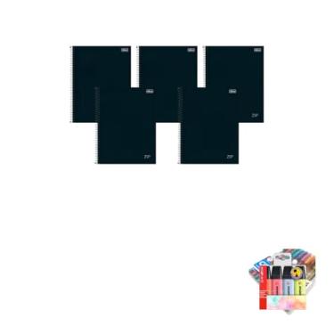 Imagem de Kit Caderno Universitário Zip Preto 1M 80F Tilibra + Caneta Trigel Metálica 1.0mm + Marca Texto Boss 04 Cores Pastel