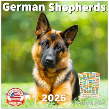 Imagem de Calendário de pastores alemães 2026 - calendário de parede de pastores alemães 2026, inclui mais de 100 adesivos de lembrete | 30,5 x 61 cm aberto | Presente | Feito nos EUA