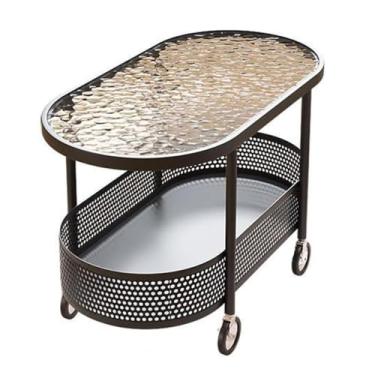 Imagem de Yadlan Mesa lateral com rodízios, mesas de centro ovais modernas, mesa de sala de estar com cesta de armazenamento e estrutura de metal, mesa pequena estilo de sala de estar C 70 x 40 x 55