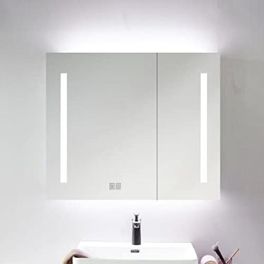 Imagem de SPXMQSS Armário de espelho de LED, armários de banheiro com luzes prateleiras de desembaçamento inteligentes armário com espelho armário de espelho de banheiro 2 portas unidades de armazenamento