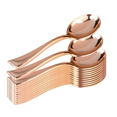 Imagem de Jogo De Talheres Mini Colher 10Cm Luxo Rose Plástico Para Brigadeiro Kit Com 20 Peças
