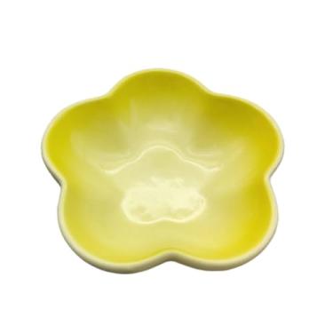 Imagem de prato de lanche Prato fundo de cerâmica cor sólida com 5 polegadas para flores, prato pequeno para mergulhar, utensílios cozinha para casa tigela de sopa(Yellow)