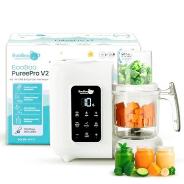 Imagem de Máquina de alimentos para bebês BooBoo PuréePro 5 em 1, processador multifuncional de purê, cortador de moagem e cozimento automático, inclui vaporizador, aquecedor de mamadeira, esterilizador e