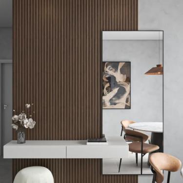 Imagem de Kit 20 Painel Ripado MDF 45x11 Autoadesivo Revestimento Decorativo para Parede (10 Placas,Castanho)