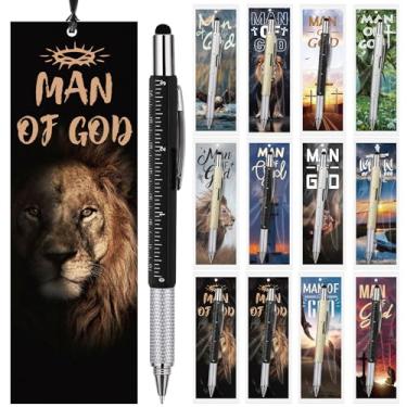 Imagem de Kosiz Conjunto de 24 presentes do Homem de Deus para homens incluídos, 24 canetas esferográficas cristãs multiferramentas, 24 versículos da Bíblia Marcadores de livro Dia dos Pais, presentes da igreja