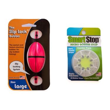 Imagem de Bobber Smart Slip Lock rosa e Smart Stop Micro Bobber Stop Combo Pack (mini, pequeno, médio ou grande) Inclui ferramenta nova e melhorada para fixar batentes, sem necessidade de alicates. (grande)