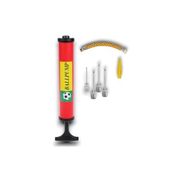 Imagem de Bomba de Ar Manual 24cm, Ferro e Plástico, com Bico Agulha e Mangueira, para Bola de Futebol, Vôlei, Basquete e Boias
