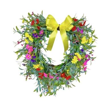 Imagem de oshhni Guirlanda de Coração para Porta de Entrada, Guirlanda Floral em Arco, de Gipsofila, de Flores com Laço para Celebração, Festa no Pátio ou Ambientes, Amarelo