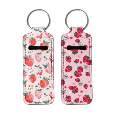 Imagem de 2 porta-chaves de batom para batom, pequenos presentes de Natal para mulheres - rosa morango