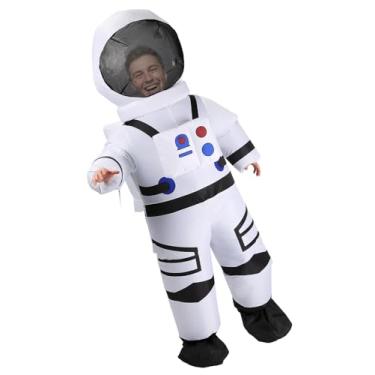 Imagem de ROC PARTY Fantasia inflável de astronauta para adultos, traje espacial engraçado para cosplay, fantasias de Halloween para homens e mulheres adultos (astronauta branco, P/M)