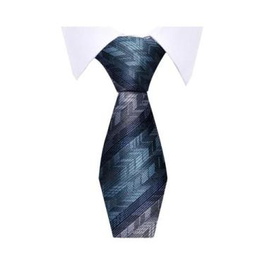 Imagem de Gravata Masculina Azul Com Listras Douradas, Acessórios Para Terno Par