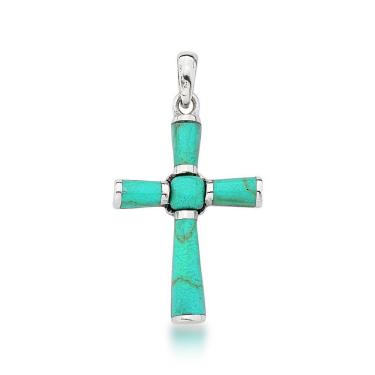 Imagem de Pingente Crucifixo Turquesa 4cm Prata 925
