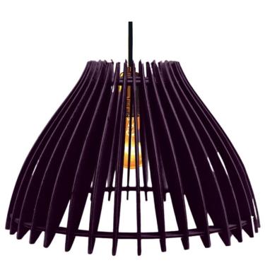 Imagem de Luminária Teto Tipo Pendente Em Mdf Aruanã Completa - Cor:preta