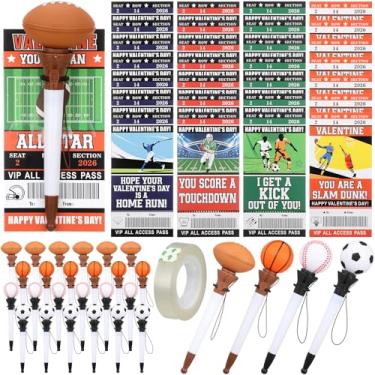 Imagem de Sayglossy 28 conjuntos de presente esportivo de dia dos namorados 2026 para crianças em sala de aula, inclui esferográficas divertidas em massa com cartão de troca para meninos e meninas