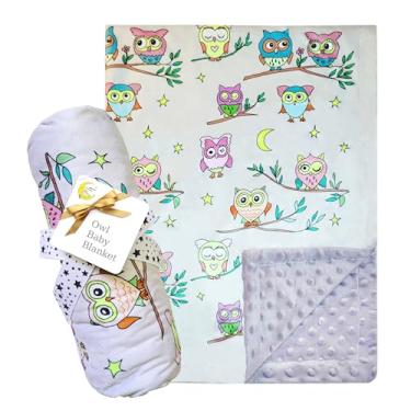 Imagem de Cobertor de bebê cinza com design de coruja - saliências ultra macias proporcionam experiência tátil para meninas ou meninos