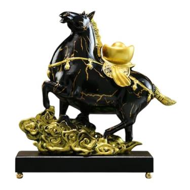 Imagem de Bothyi Escultura de Cavalo para Mesa, em Resina, Decoração de Colecionador, Escultura Animal, Estatueta Feng Shui para Mesa, Lareira Ou, Ouro Negro