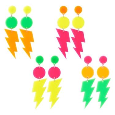 Imagem de Magibeads 4 pares de brincos de acrílico com pingente de dopamina para mulheres, brincos de néon para dia dos namorados, joias masculinas, presente estilo retrô, coração anos 80, 90, acessórios de